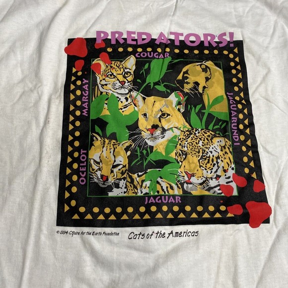 Vintage 94  Cats Predators Single Stitch Shirt XL Earth Foundation Alore USA Tag - Picture 8 of 12